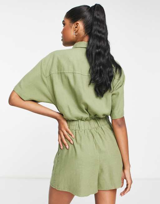 Abercrombie Fitch knot front relaxed romper in green