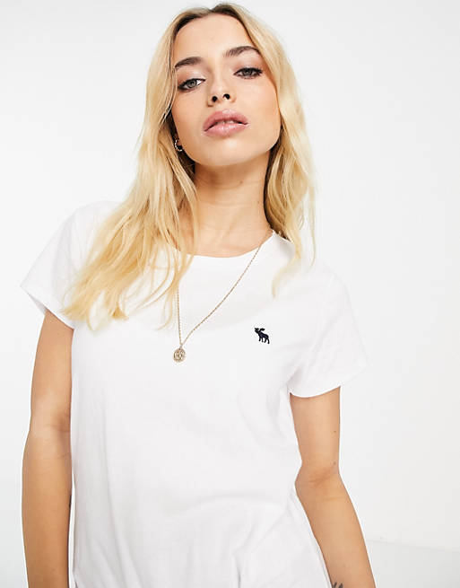 Abercrombie & Fitch knotted logo crew tee in white