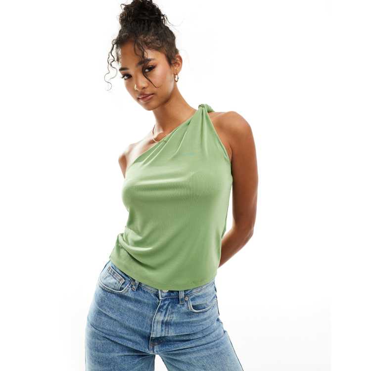 Abercrombie & Fitch knotted one shoulder top in green | ASOS