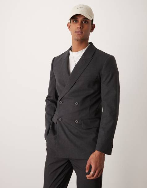 Abercrombie & Fitch - Koksgrå dobbeltradet blazer i flonel i uldblanding - view 1