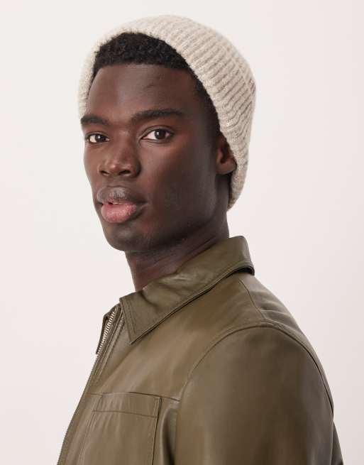 Abercrombie & Fitch - Korte geribbelde gebreide beanie in gemêleerd havermout