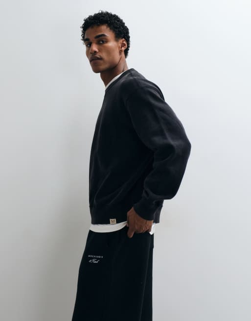 Abercrombie & Fitch kraftig sweatshirt med rund hals i vasket sort, 3 af 5