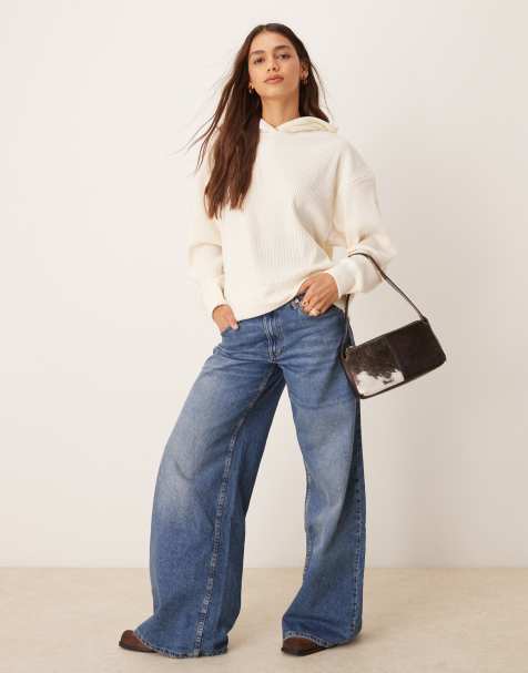 Abercrombie & Fitch – Kremowa bluza z kapturem z prążkowanej dzianiny - view 1