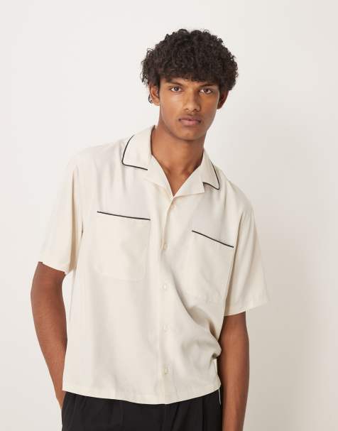 Abercrombie & Fitch bowling shirt with contrast seams in cream