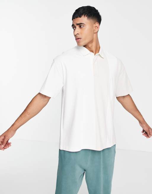 Abercrombie & Fitch – Kremowa koszulka polo w stylu rugby o kroju oversize z krótkimi rękawami i wzorem w pionowe paski