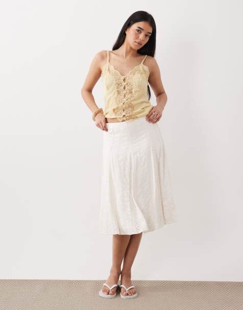 Abercrombie & Fitch – Kremowa spódnica midi z godetami - view 1