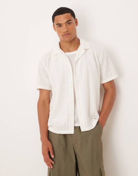 Abercrombie & Fitch cropped short sleeve textured shirt in cream