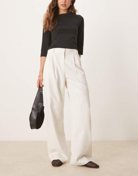 Abercrombie & Fitch ultra high rise tailored trousers in cream pinstripe
