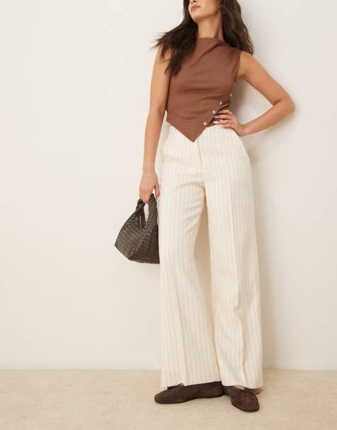 Abercrombie & Fitch high rise loose trousers in cream pinstripe