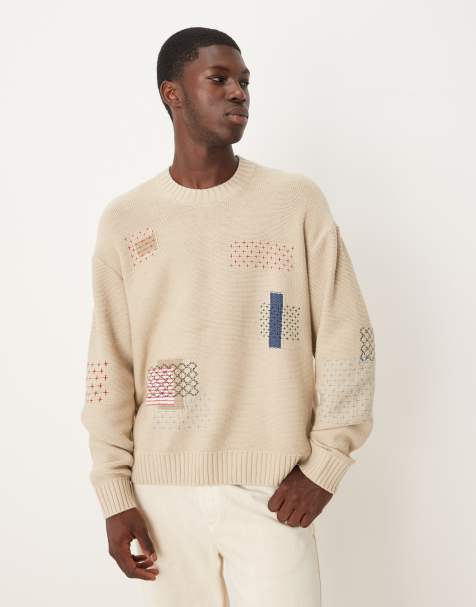 Abercrombie & Fitch crew neck patch graphic jumper in cream