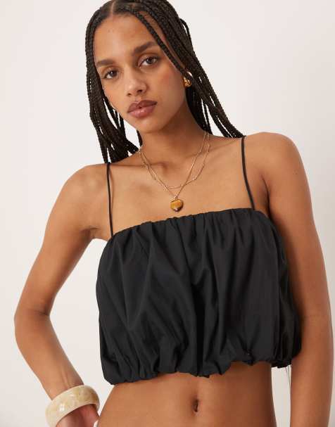 Abercrombie & Fitch – Kurz geschnittenes Camisole-Oberteil in Schwarz mit Ballonoptik - view 1