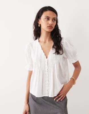 Abercrombie & Fitch - Kurzärmlige Boho-Bluse in Weiß