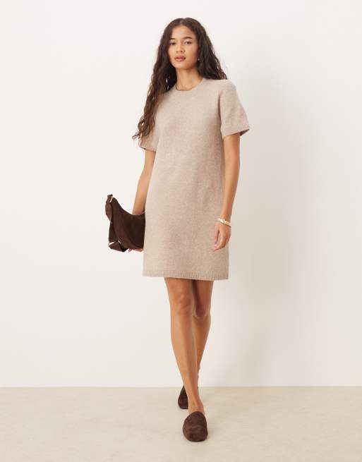 Abercrombie & Fitch – Kurzärmliges Pullover-Minikleid in Beige, 2 von 4