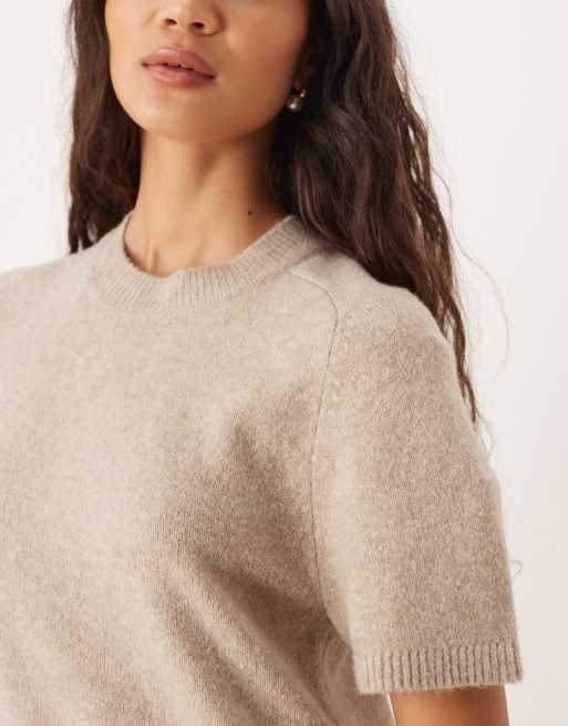 Abercrombie & Fitch – Kurzärmliges Pullover-Minikleid in Beige, 3 von 4