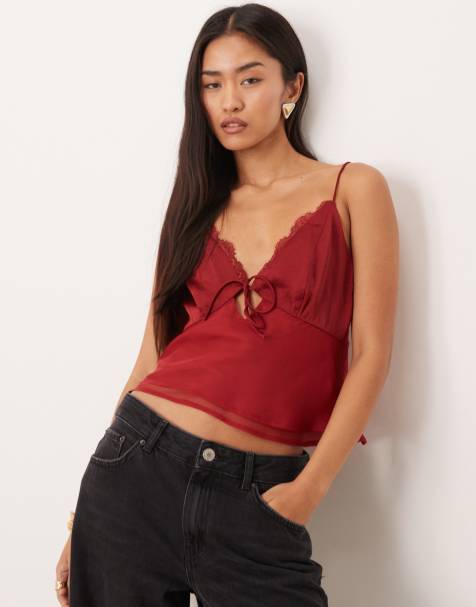 Abercrombie & Fitch lace cami top in burgundy - view 1