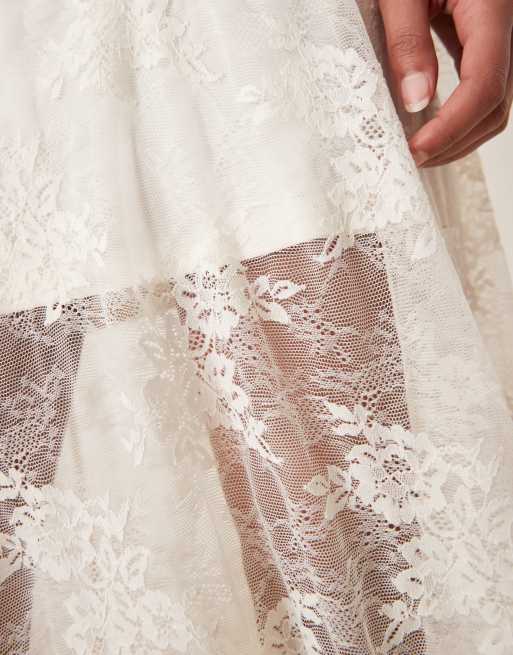 Abercrombie & Fitch lace detail flowy maxi skirt in white
