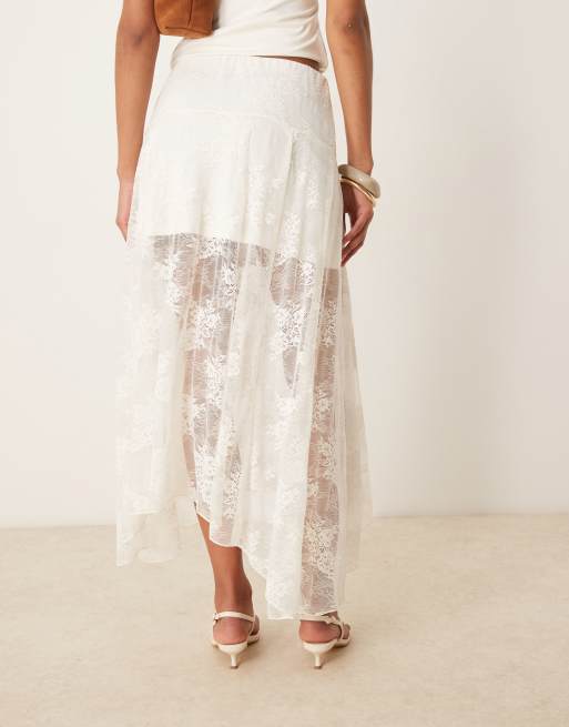 Abercrombie & Fitch lace detail flowy maxi skirt in white