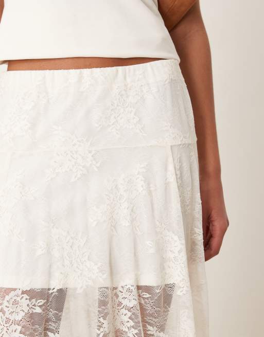 Abercrombie & Fitch lace detail flowy maxi skirt in white