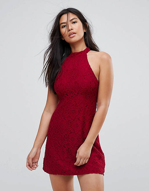 Abercrombie & Fitch Lace Halterneck Mini Dress | ASOS