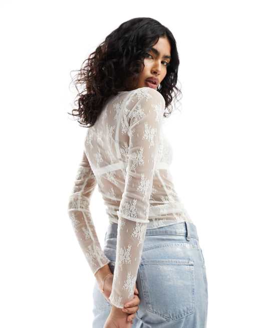 Lace Long Sleeve Top Offwhite