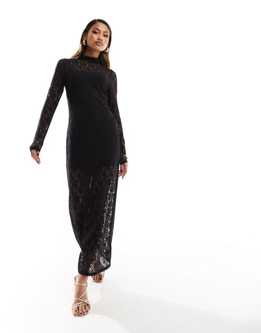 Abercrombie & Fitch lace maxi monkey-print dress in black