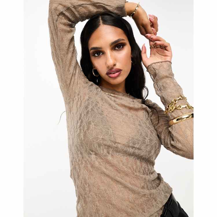 Gold lace shop long sleeve top