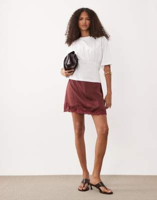 Abercrombie & Fitch Lace Trim Satin Mini Skort In Red