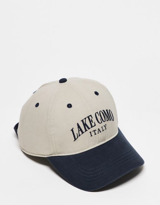 Abercrombie & Fitch Lake Como destination dad baseball Scarf cap in cream/navy