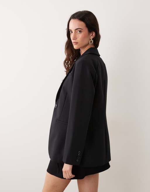 Abercrombie & Fitch lang blazer med indsnøret talje i sort, 3 af 4
