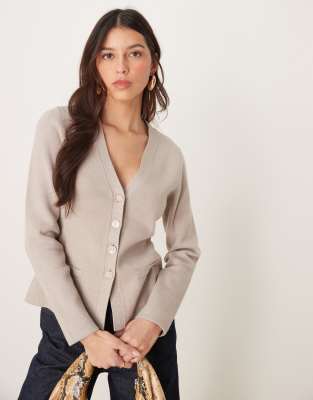 Abercrombie & Fitch - Lang geschnittene Strickjacke in Grau