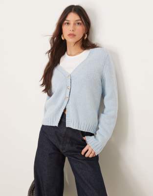 Abercrombie & Fitch - Langärmlige Strickjacke in Hellblau mit Knopfleiste-Schwarz