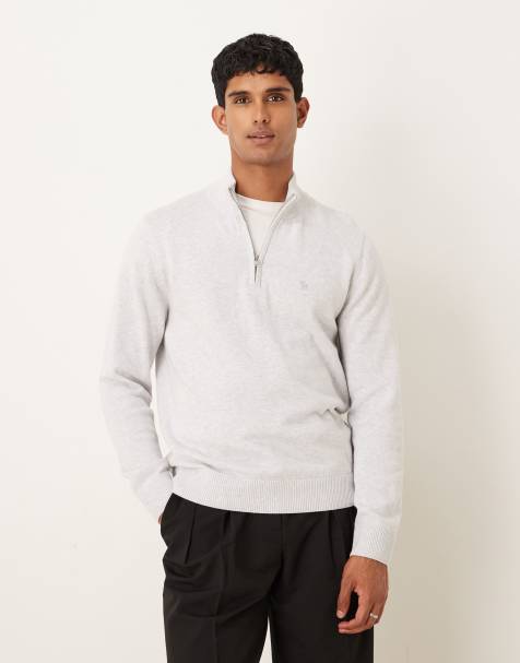 Abercrombie & Fitch – Langärmliger Pullover in Grau mit Brust-Logo und kurzem Reißverschluss - view 1