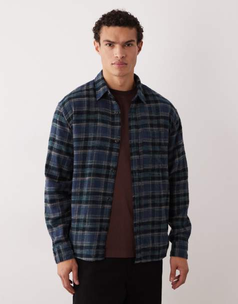 Abercrombie & Fitch – Langärmliges Flanellhemd mit Schottenkaromuster in Marineblau - view 1