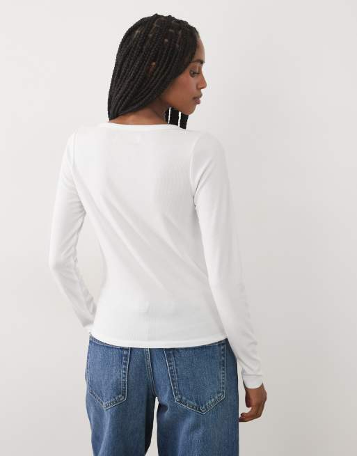 Abercrombie & Fitch langärmliges geripptes Henley-Oberteil in Weiß, 4 von 4