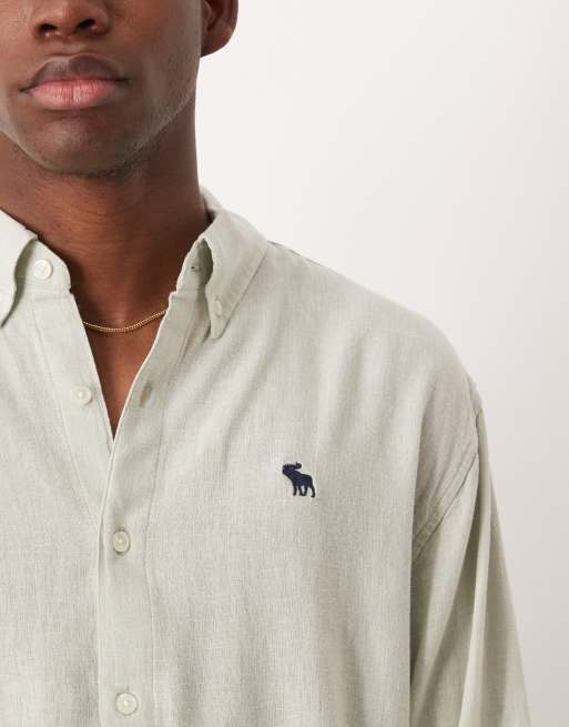 Abercrombie & Fitch – Langärmliges Hemd aus Leinen in Grau mit Logo, 2 von 4
