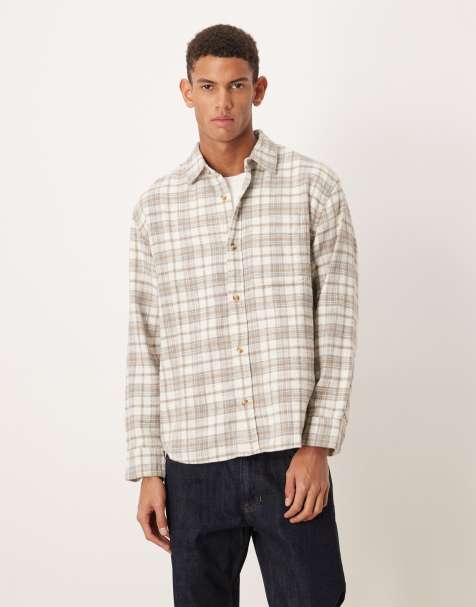 Abercrombie & Fitch – Langärmliges, kariertes Hemd in Beige - view 1