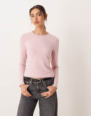 Abercrombie & Fitch - Langärmliges, knapp geschnittenes Shirt in Rosa