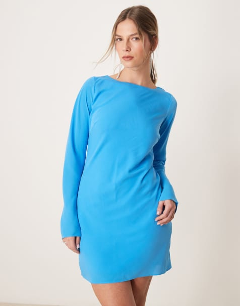 Abercrombie & Fitch – Langärmliges Minikleid in Blau mit asymmetrischem Saum und U-Boot-Ausschnitt - view 1