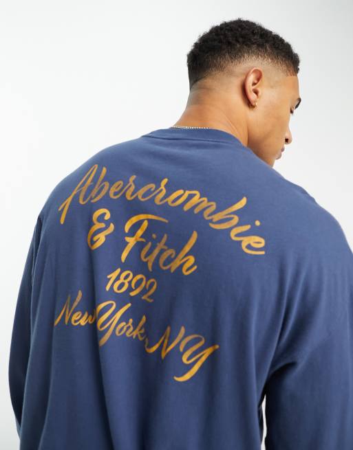 Abercrombie & Fitch – Langärmliges Oberteil in Dunkelblau mit Logo vorne und hinten