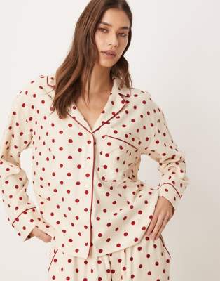 Abercrombie & Fitch - Langärmliges Pyjamahemd aus Flanell mit roten Polka Dots, Kombiteil-Rosa