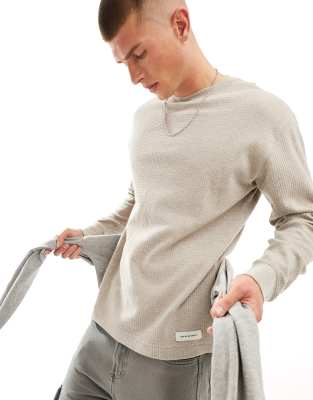 Abercrombie & Fitch – Langärmliges Thermo-Shirt in Braun meliert mit Waffelmuster und Markenlogo