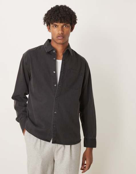 Abercrombie & Fitch – Langärmliges, verkürztes Western-Jeanshemd in Schwarz - view 1