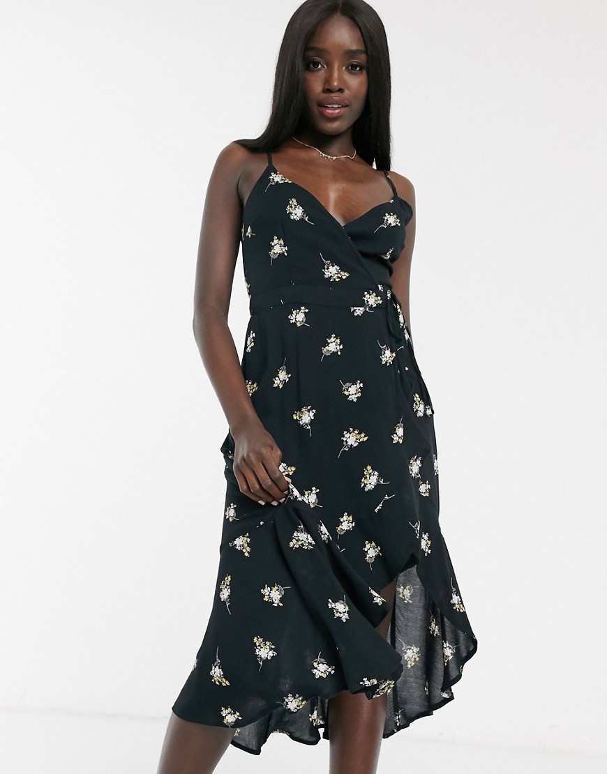 Abercrombie & Fitch - Lange jurk met bloemenprint-Zwart