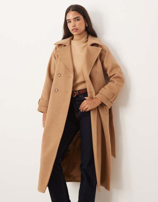 Abercrombie & Fitch - Lange trenchcoat met wollook in camel