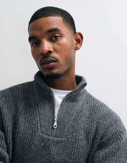Abercrombie & Fitch lässiger Strickpullover mit 1/4-Reißverschluss in Anthrazit, 3 von 5