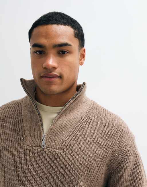 Abercrombie & Fitch lässiger Strickpullover mit 1/4-Reißverschluss in Mink, 2 von 5