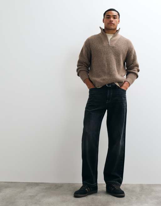Abercrombie & Fitch lässiger Strickpullover mit 1/4-Reißverschluss in Mink, 3 von 5