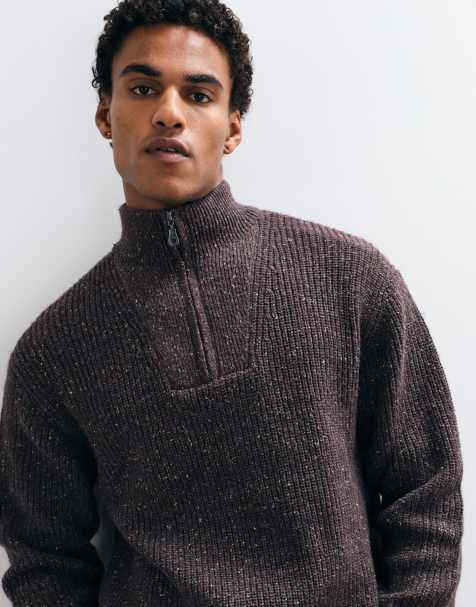 Abercrombie & Fitch lässiger Strickpullover mit 1/4-Reißverschluss in salz- und pfefferbraun - view 1