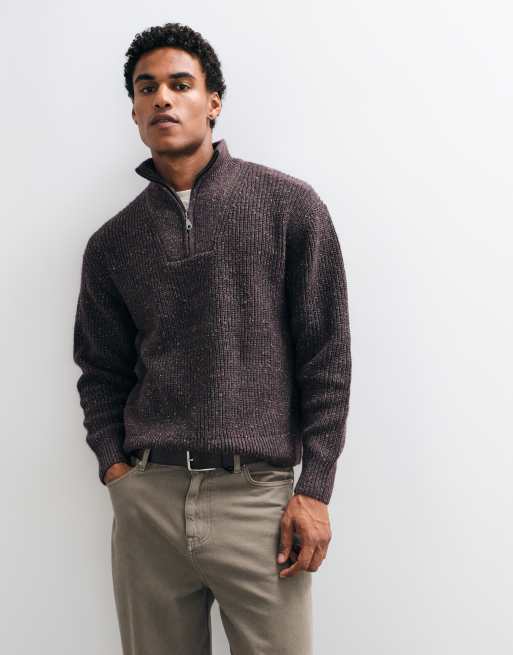 Abercrombie & Fitch lässiger Strickpullover mit 1/4-Reißverschluss in salz- und pfefferbraun, 2 von 5