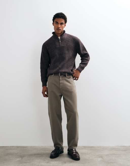 Abercrombie & Fitch lässiger Strickpullover mit 1/4-Reißverschluss in salz- und pfefferbraun, 3 von 5